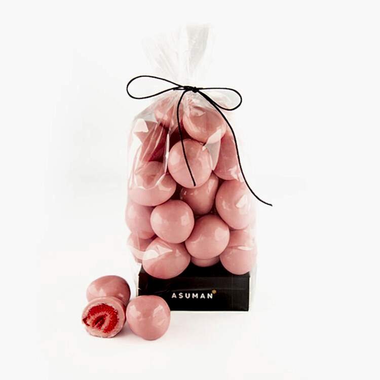 Beyaz Çikolata Kaplı Çilek Draje (Pembe)